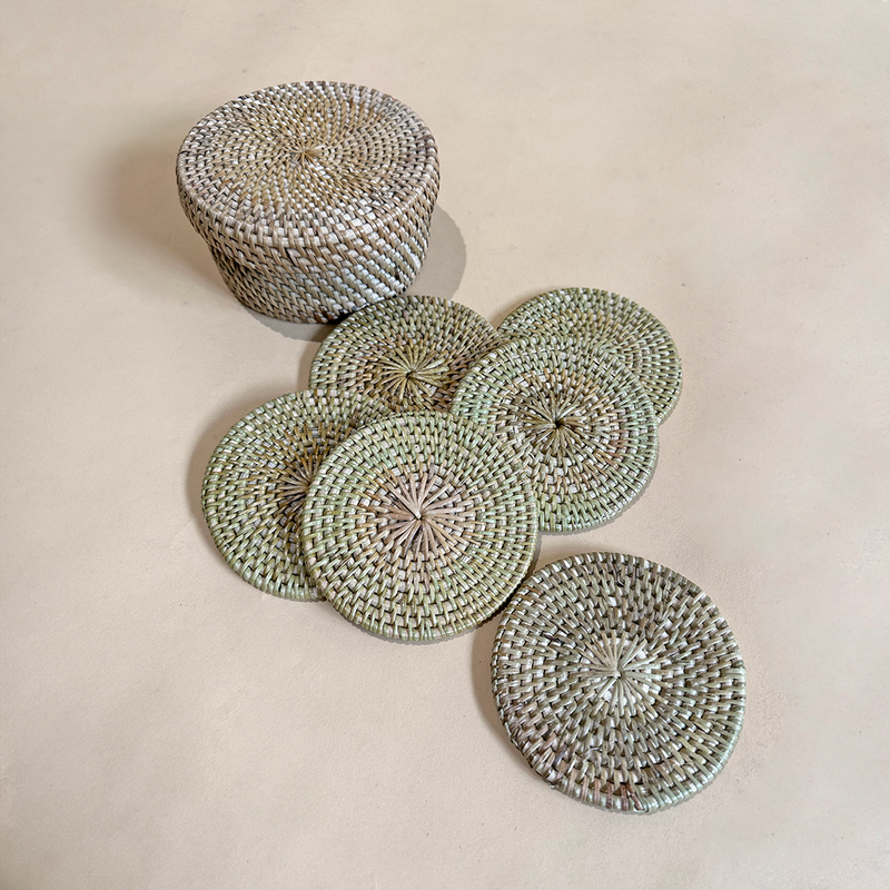 Handwoven Rattan Coaster Set