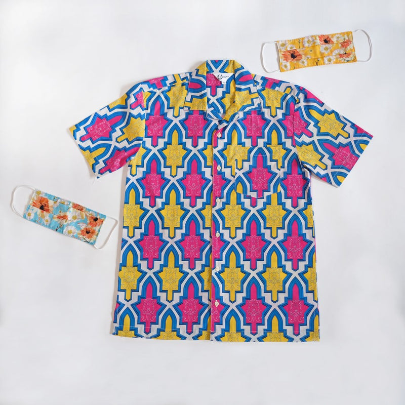 Unisex Shirt - Tanah Abang Hot Pink and Yellow Print
