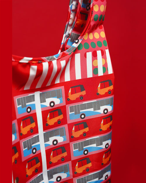 Foldable Bag Bajaj Red Indonesian Motif